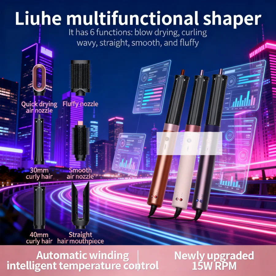 220V 6 in 1 Hair Styler & Hairdryer Brush 1700W High-Speed Hair-care Negative Ionic Blow Dryer Fast Drying,Multi Hair Styler