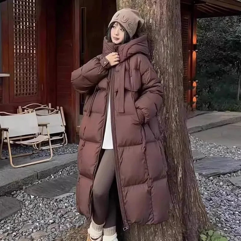 Fashion Oversize Loose Parkas Women's X-long Cotton-padded Jacket Winter Streetwear Overcoat Hooded Coats Black White Jackets