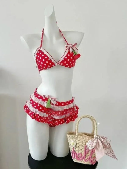 2026 New High Waist Fairy Sweet 4-Piece Women's Split Bikini Set - Print Trendy Swimwear Beach Vacation Summer Party Fashion