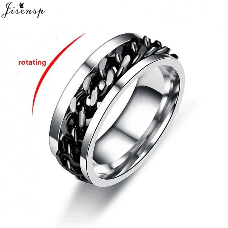Anelli antistress rotanti, fantastici anelli antistress rotanti con catena in acciaio al titanio, anello girevole per dito per uomo e donna, gioielli punk Bague Homme 2023