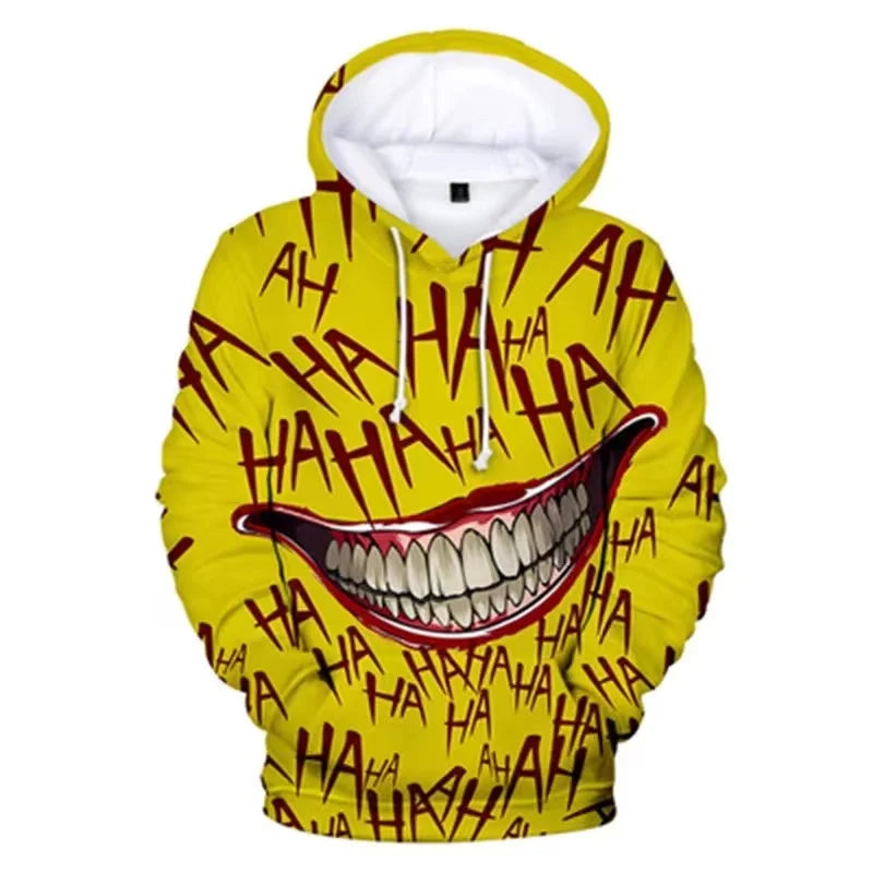 Felpa con cappuccio Haha joker con stampa 3D, uomo/donna, stile hip hop, divertente, autunnale, streetwear, sottile, oversize, per coppie.