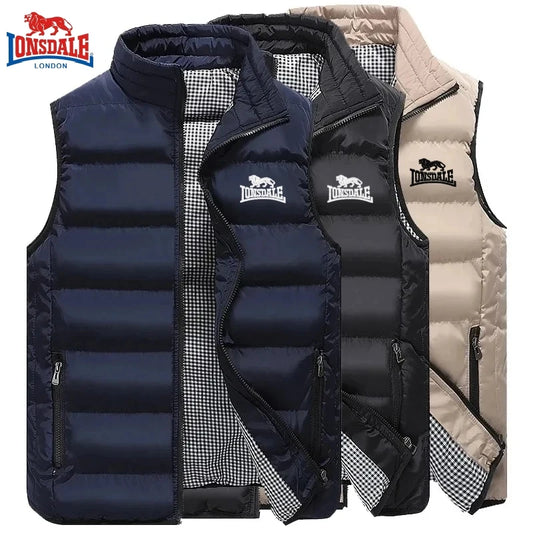 Gilet da uomo di alta qualità con ricami, caldo, di marca, per autunno e inverno, giacca antivento senza maniche per attività all'aperto.
