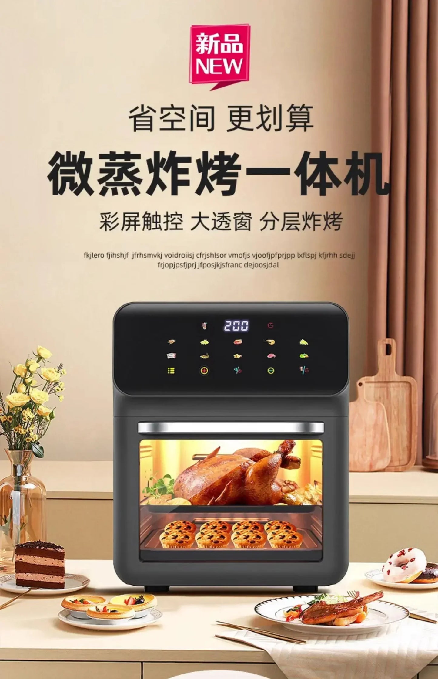 Nuovo mini forno elettrico domestico da 220 V con funzione vapore e microonde, apparecchio monoblocco per cuocere, arrostire e cuocere a vapore.