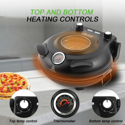 Forno elettrico per pizza YIBAKE da 12 pollici, antiaderente, per interni, con pietra in ceramica, riscalda fino a 420°C per deliziosi set da pizzeria al forno