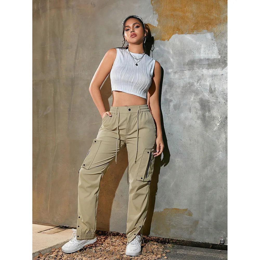 Trendy Casual Workwear Pants Loose Straight Leg Long Trousers Comfortable Polyester Fiber High Waist Spring Summer Fashion