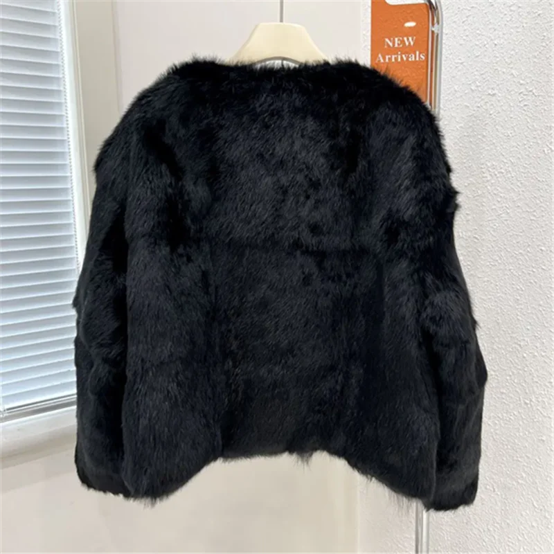 Real Rex Rabbit Fur Coat Women Autumn Winter Spliced Fox Fur Jacket Thick Warm New Elegant Female Warm Outerwear