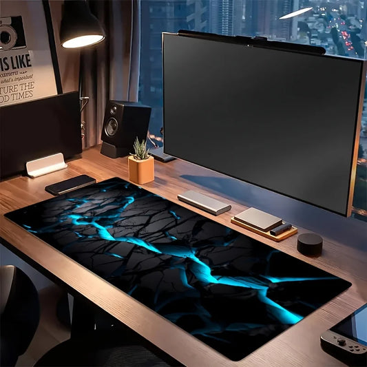 Extra Large Blue Light Crack Mouse Pad | Non-Slip Rubber Base, Washable Desk Mat for Gaming & Office, Oblong Rectangle Shape
