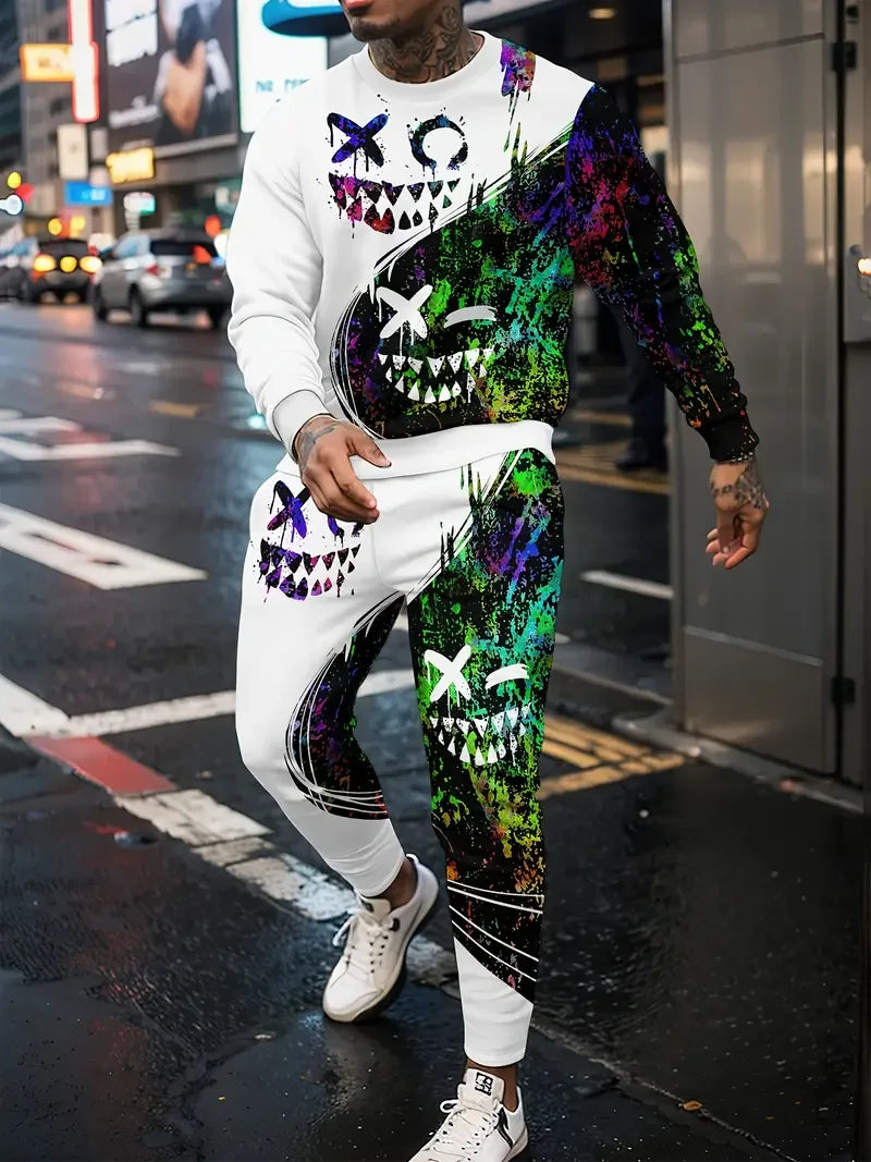 Popular Men's Long Sleeve T-Shirts Pants Set Fashion 3D Print Men Sportswear Man Clothes Street Tracksuit Jogger 2 Piece Outfits