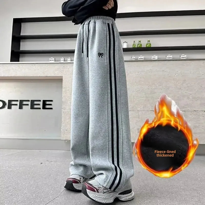 Pantaloni sportivi da bambina foderati in pile, gamba larga, autunno/inverno, pantaloni casual per bambini, abbigliamento esterno alla moda per bambini, disponibili in magazzino AE.