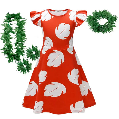 Vestito da Lilo per bambina, costume hawaiano di Lilo, abito rosso, cosplay, grazioso abito estivo casual