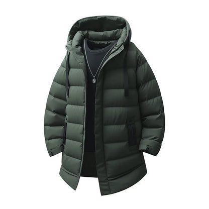 Warm Hooded Cotton Jacket Men's Mid-Length Youthful Autumn Winter Fashionable Bamboo Fiber Polyester Filled Coat for Teens