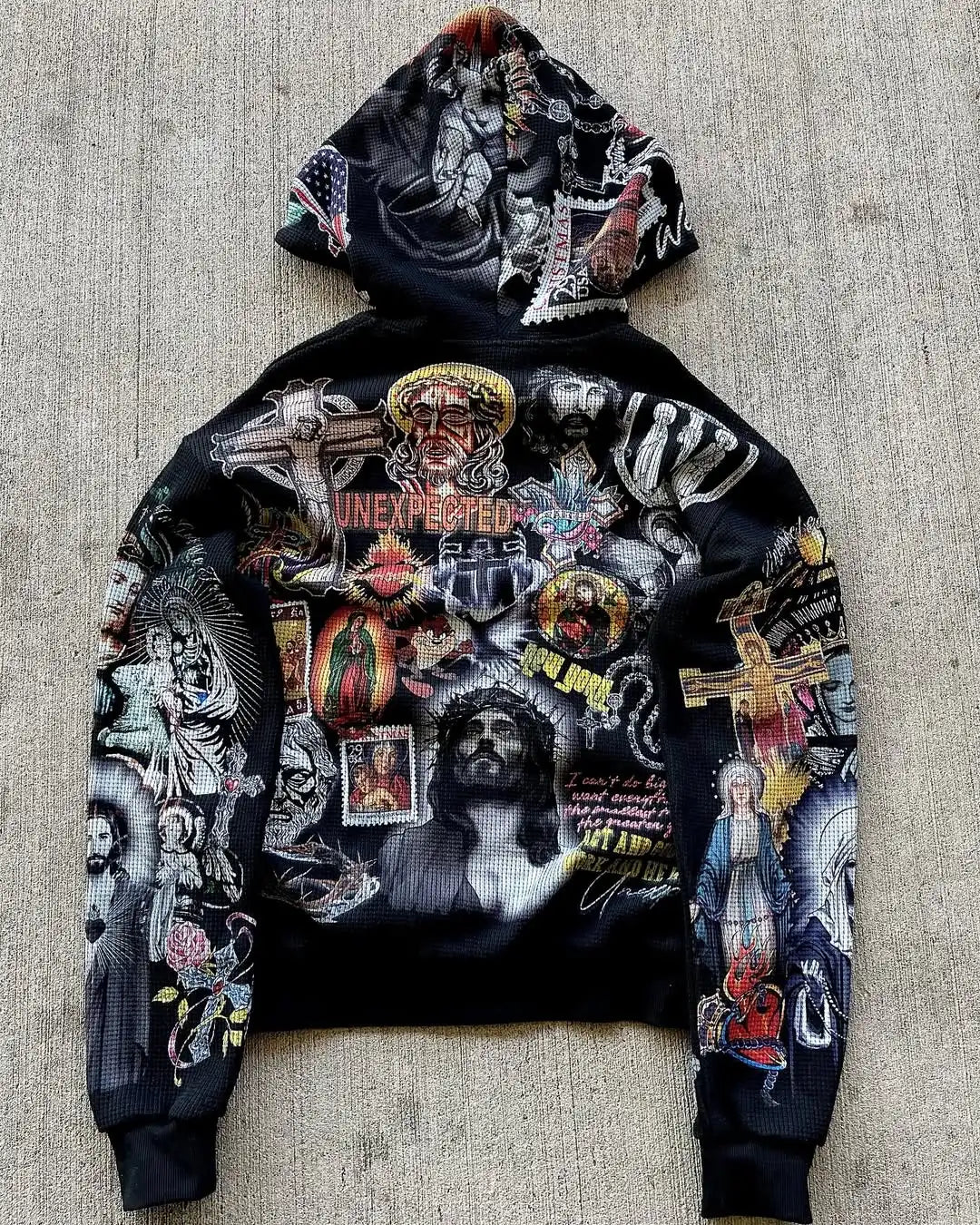 Felpa con cappuccio e zip da uomo in stile punk, fantasia multicolore, stile gotico waffle, capospalla street fashion, vestibilità ampia, taglie forti.