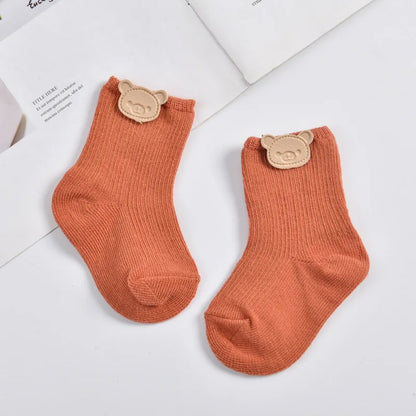 Calzini per neonati con orsetto, caldi per le gambe, autunnali, lunghi, in cotone morbido, tinta unita, primi passi, calzatura per neonati.