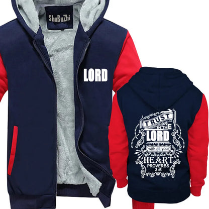 Confida nel Signore Felpe con cappuccio cristiane da uomo Felpe con cappuccio nere in cotone con Gesù cappotto invernale da uomo giacca di marca alla moda