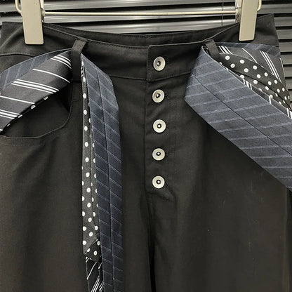 DEAT 2025 Early Autumn New Style Tie Design Wide-Leg Pants For Women Versatile High Waist Loose Cargo Trousers Female 11A06304