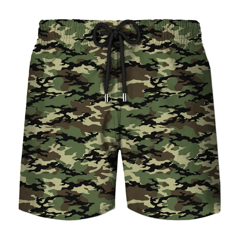 Pantaloncini sportivi da uomo con stampa 3D mimetica per cosplay, ideali per attività all'aperto, corsa, spiaggia, traspiranti, con elastico in vita.