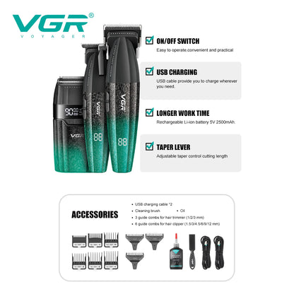 VGR Hair Trimmer Professional 9000 RPM Hair Clipper Cordless Hair Cutting Machine Rechargeable Metal Trimmer for Men V-640 S3