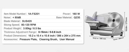 Affettatrice elettrica per carne SucceBuy, affettatrice per alimenti in acciaio inox SUS 420, lama e protezione per lama, spessore regolabile per uso domestico