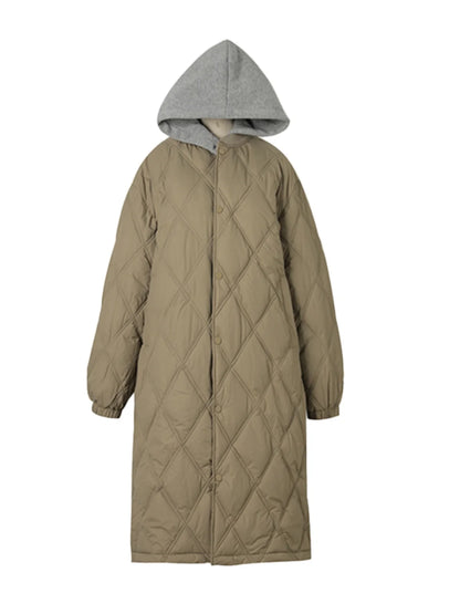Women's Mid-Length Lightweight down Cotton Jaet Diamond id Knitted Coat Knee-High Winter Faion Korean Sle Loose Fit