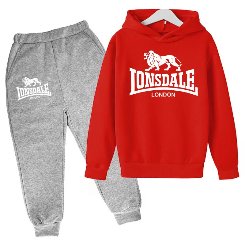 Felpa con cappuccio alla moda per bambini, tuta con stampa leone per ragazzi, cappotto per bambine dai 3 ai 12 anni, top + pantaloni, set sportivo casual da jogging, affascinante