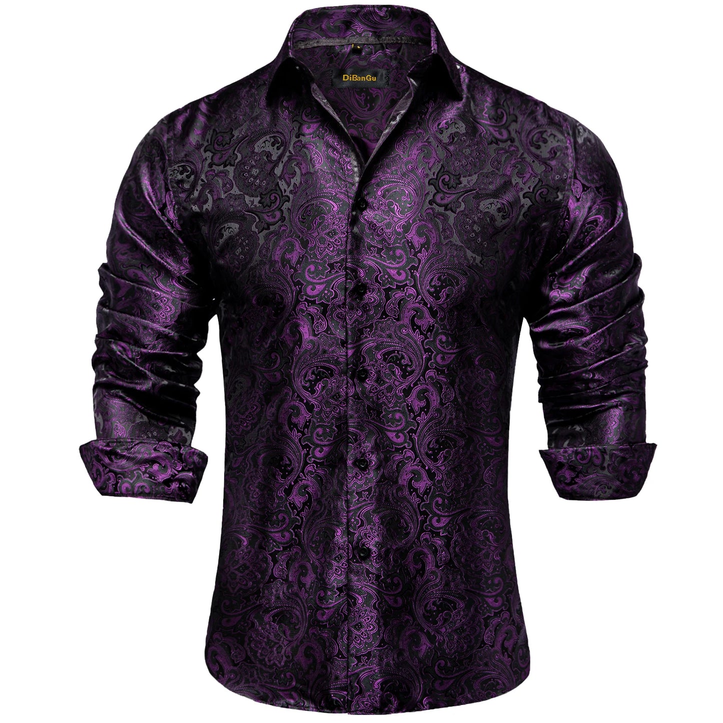 Camicie da uomo a maniche lunghe in seta e poliestere, camicie eleganti di lusso, camicie da smoking con colletto rovesciato e motivo paisley, abbigliamento da uomo