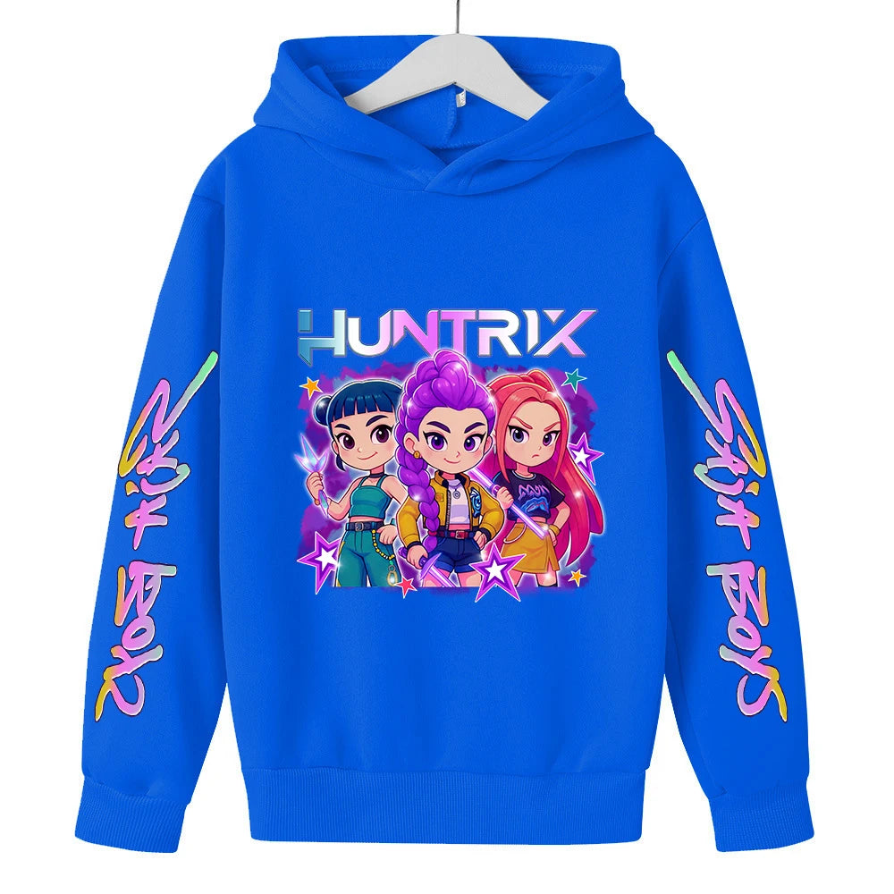 Felpa con cappuccio KPop Demon Hunters Huntrix per bambini, abbigliamento da principessa per ragazze, abbigliamento alla moda per ragazzi, felpa primavera autunno, top per bambini