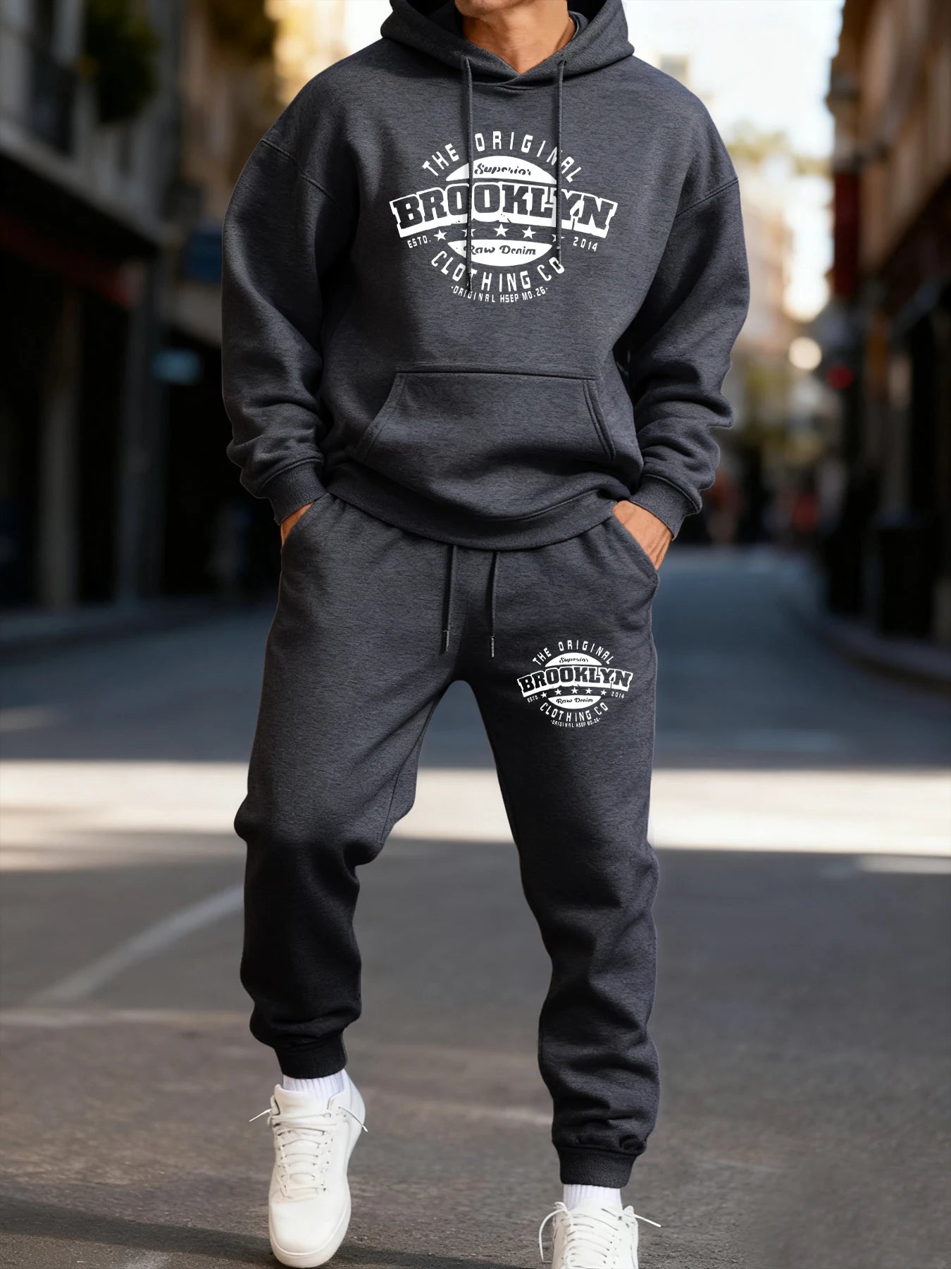 The Original Brooklyn Clothing Co Print Male Hoodie Set Fleece Autumn Two Pices Sets Casual Winter Hoody Sporty Pocket Pants