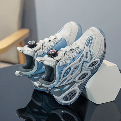 Scarpe da bambino 2024 Nuove scarpe sportive casual per bambini primavera e autunno con chiusura a bottone rotante e rete traspirante