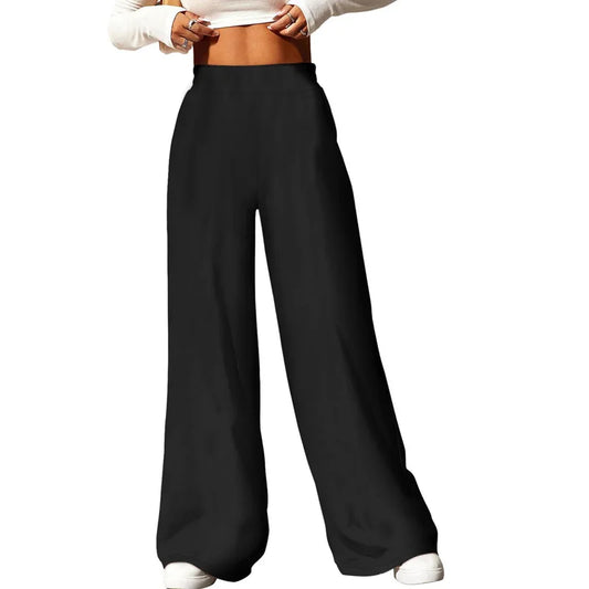  Pantaloni da donna casual eleganti a gamba larga, colore nero tinta unita, snellenti e traspiranti, ideali per l'ufficio e per tutti i giorni, modello 2025.