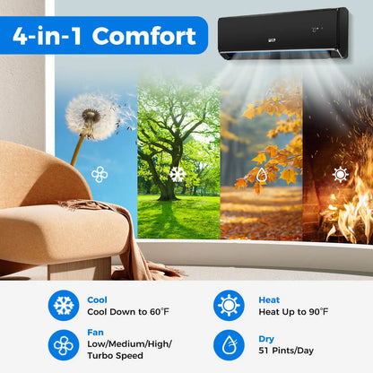 Mini condizionatore d'aria split da 12000 BTU con Wi-Fi e riscaldamento con pompa di calore