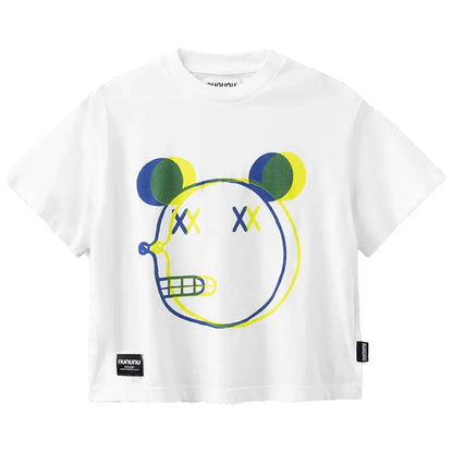 Completo estivo per bambini 2025, composto da maglietta a girocollo stampata e pantaloncini ricamati. Abbigliamento di tendenza per bambini.