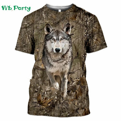 Magliette con grafica di cervi e foresta, stampa 3D, abbigliamento da uomo, girocollo estivo, pullover, magliette alla moda per uomo, top