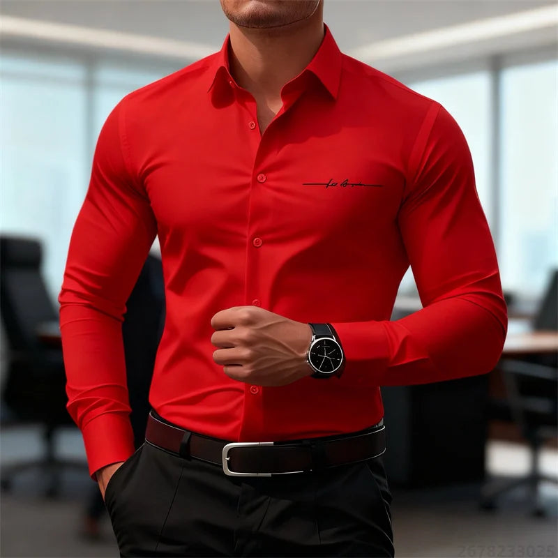Camicie casual da uomo a maniche lunghe in tinta unita, vestibilità slim, abbigliamento formale senza stiratura, camicie personalizzate stampate in 3D, XS-6XL