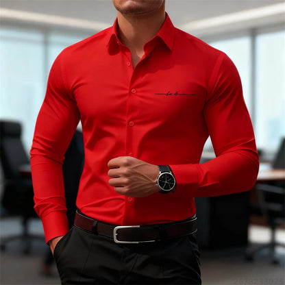Camicie casual da uomo a maniche lunghe in tinta unita, vestibilità slim, abbigliamento formale senza stiratura, camicie personalizzate stampate in 3D, XS-6XL