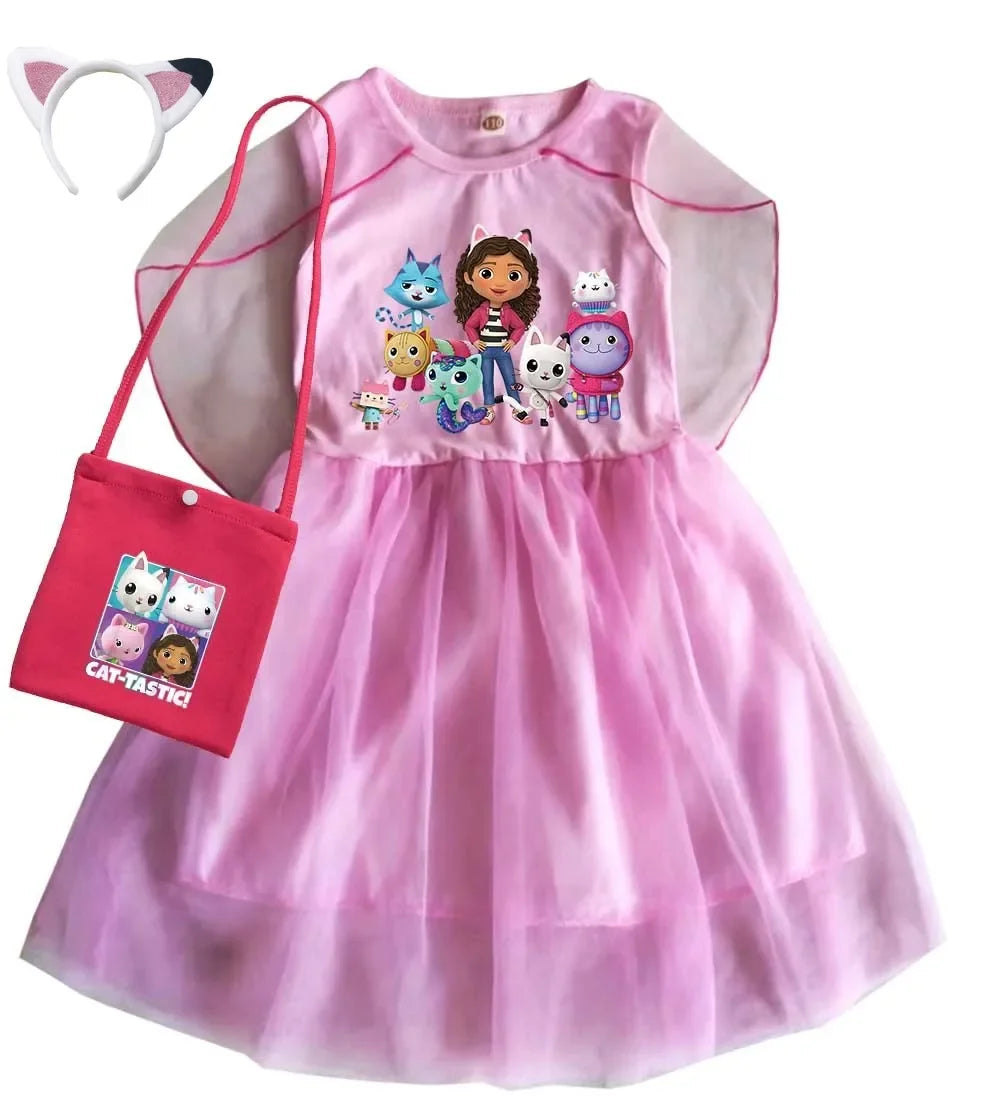Mochila Gabby's Dollhouse Dress Bambini Gabbys Chat Vestiti Ragazze Manica corta Abiti casual Bambini Matrimonio Principessa Abiti
