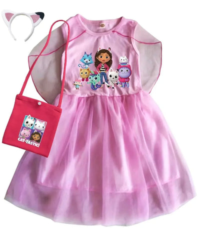 Mochila Gabby's Dollhouse Dress Bambini Gabbys Chat Vestiti Ragazze Manica corta Abiti casual Bambini Matrimonio Principessa Abiti