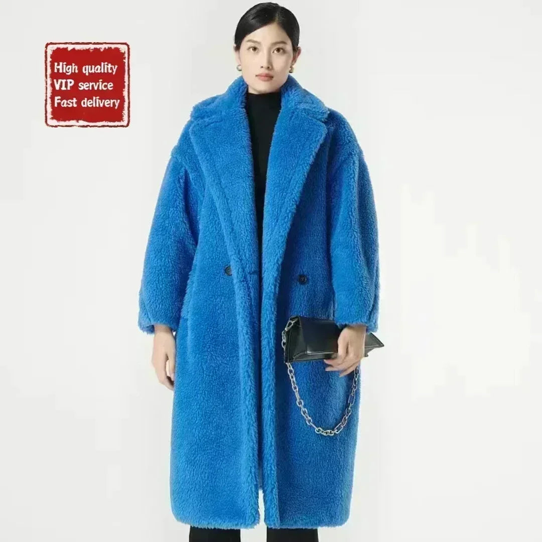 Cappotto lungo da donna DUTRIEUX Teddy Bear, nuovo stile invernale 2025, cappotto lungo in vera pelliccia di alpaca e cashmere, spesso e caldo