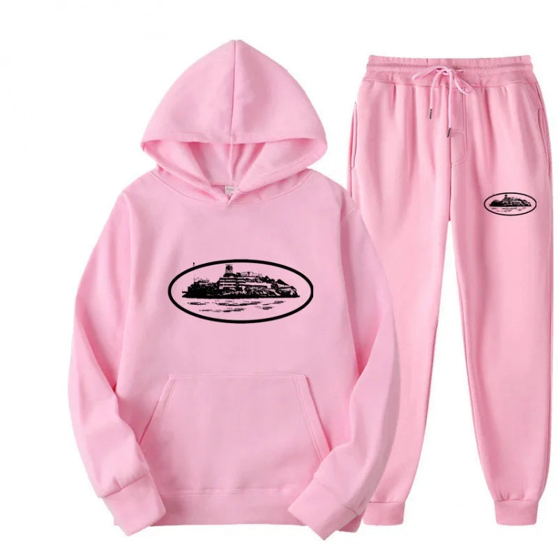 NICE Set felpa con cappuccio unisex ampio e foderato in pile, con stampa "Devil Prisoner Pattern", ecologico, morbido, comodo, abbigliamento casual