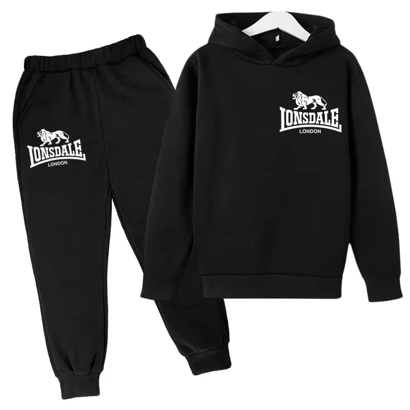 Felpa con cappuccio alla moda per bambini, tuta con stampa leone per ragazzi, cappotto per bambine dai 3 ai 12 anni, top + pantaloni, set sportivo casual da jogging, affascinante