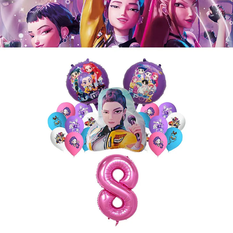 Kpop Demon Hunter Birthday Decoration Set Kpop Girl Cup Pate Happy Balloon Happy Banner Gift Bags Supplies for Kids Party Favors