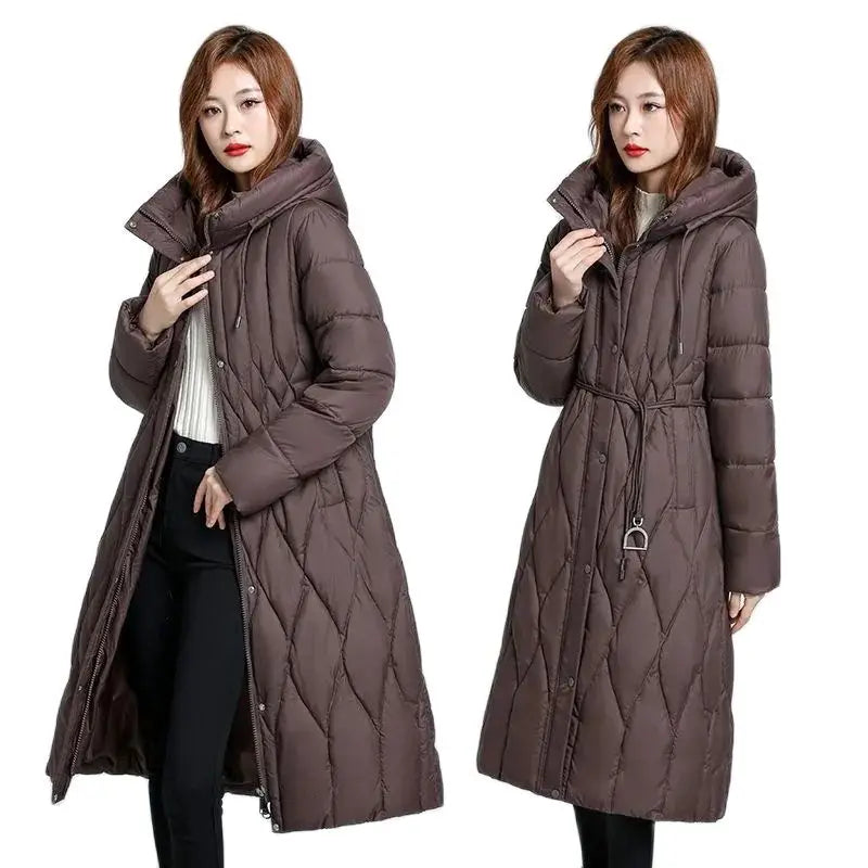 2025 Long Winter Over-The-Knee Overcoat Parka    Down Cotton-Padded Jacket Women's Plus Size 100 KG Slim Cotton-Padded Jacket