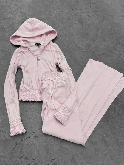 Pantaloni da jogging rosa Y2K da donna, stile Harajuku, carini, con cerniera e vita elasticizzata, pantaloni casual gotici