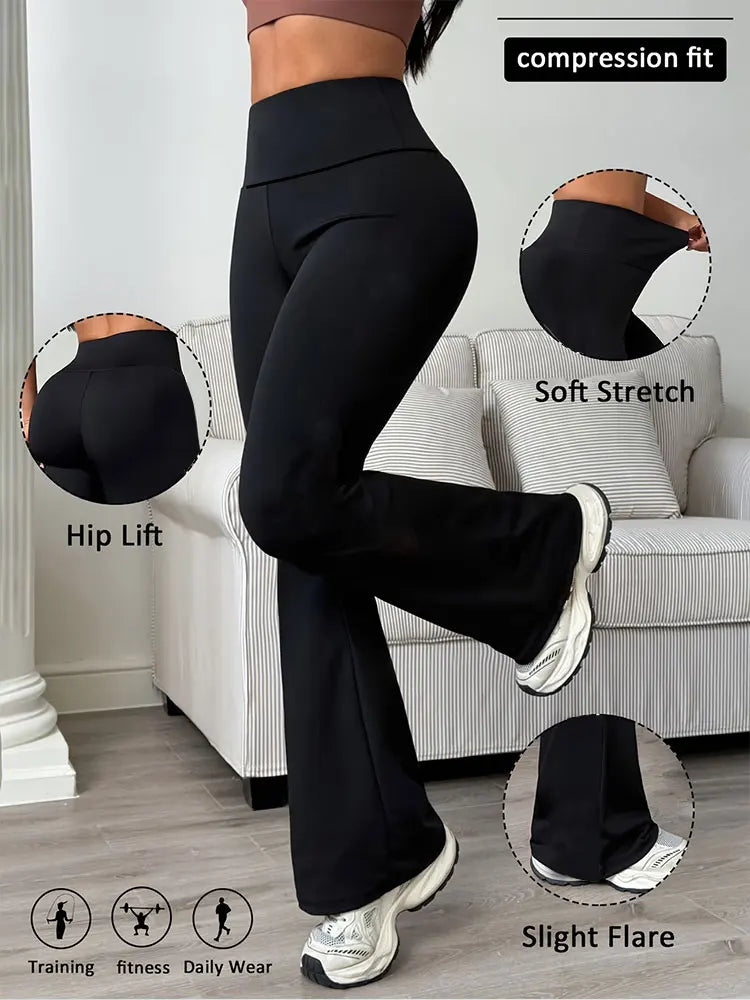 Minimalist Fashion Flared Pants High Waist Stretch Knitted Ultra Soft Yoga Leggings Pants Casual Sports Slim Flare Long Trousers