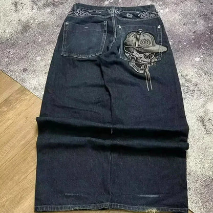 2024 Nuova tendenza americana 2024 Jeans larghi con ricamo hip-hop retrò per uomo e donna Y2K Harajuku Gothic Streetwear