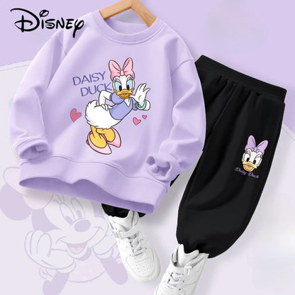 Completo da bambina DISENY con felpa e pantaloni con stampa Daisy e Minnie, ideale per primavera e autunno, traspirante e leggero.