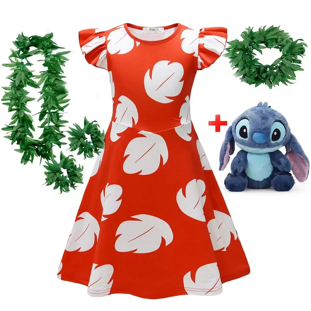 Vestito da Lilo per bambina, costume hawaiano di Lilo, abito rosso, cosplay, grazioso abito estivo casual