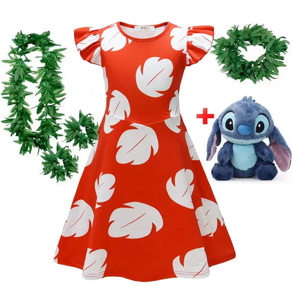 Vestito da Lilo per bambina, costume hawaiano di Lilo, abito rosso, cosplay, grazioso abito estivo casual