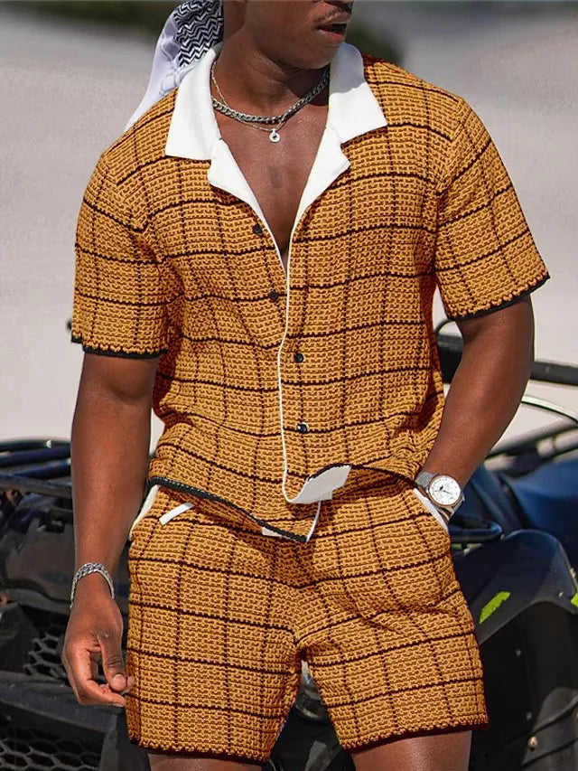 Completo da vacanza hawaiano da uomo, estivo, con camicia a maniche corte e pantaloncini, set di 2 pezzi, streetwear alla moda, abbigliamento casual con stampa 3D.