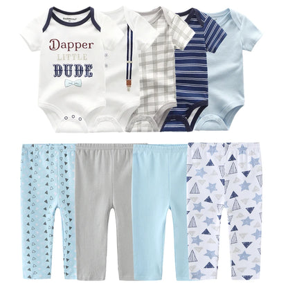 Abbigliamento unisex per neonati in cotone, 6/9/10 pezzi, body e pantaloni, maniche corte, per neonati maschietti.