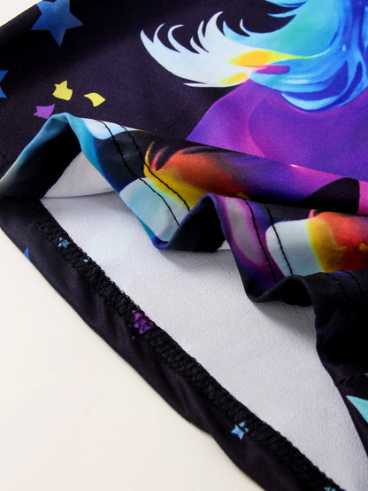 Set di 2 pezzi per pigiama estivo da bambina con unicorno luminoso, maniche corte e pantaloncini.